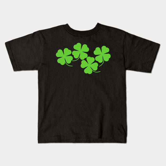 Four Leaf Lucky Clover Shamrock with Black Background Kids T-Shirt by Kelly Gigi